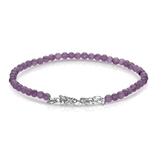 purple beaded necklace with silver clasp