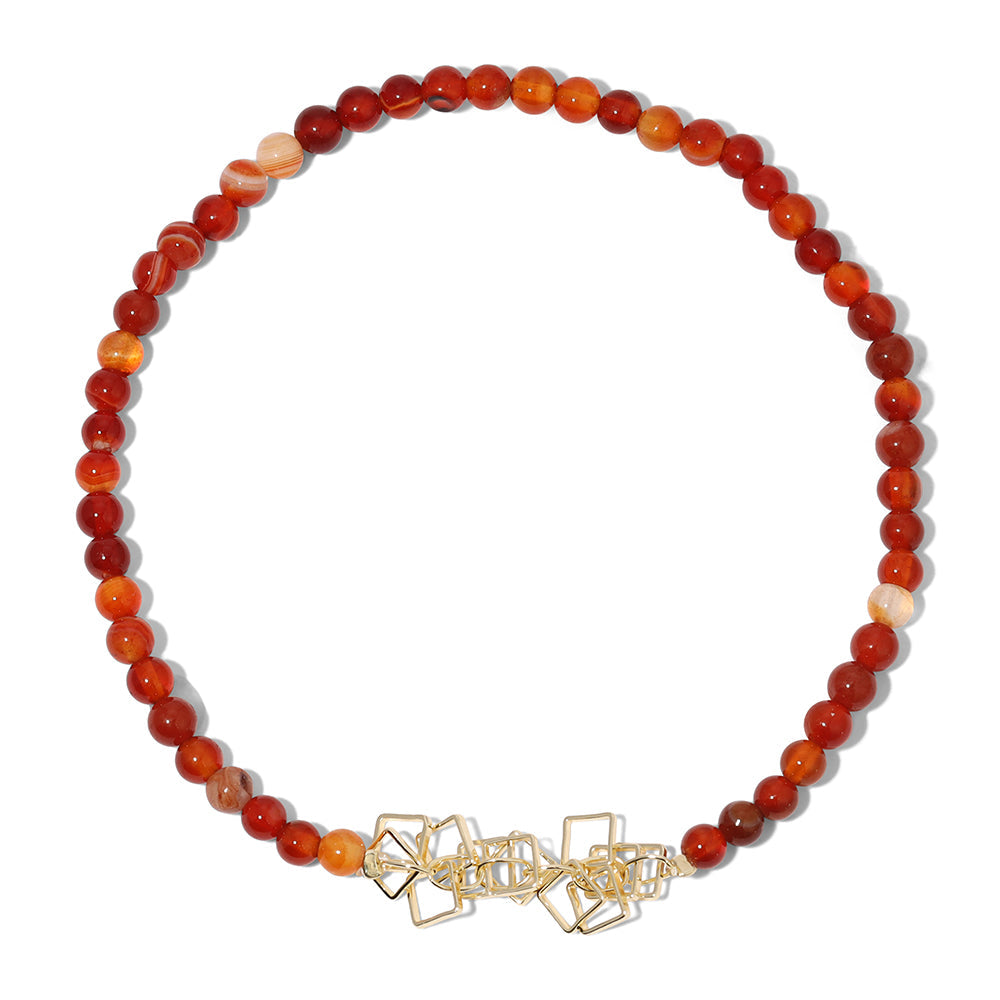 Carnelian Gemstone and Paperclip Charm Anklet