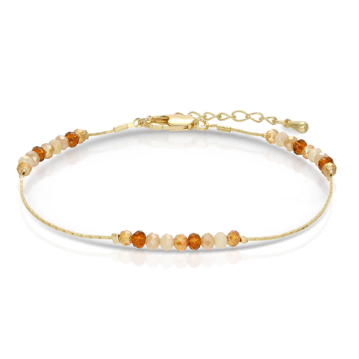 gold chain bracelet with brown and cream beads