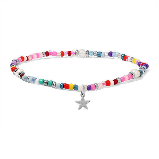 multi-color seed bead & pearl ankle bracelet