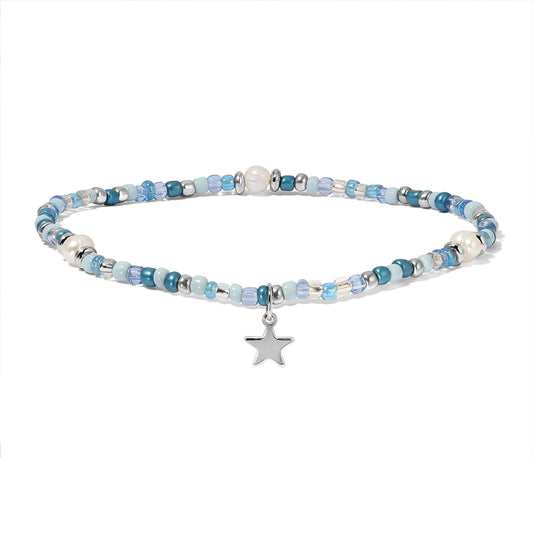 ocean blue seed bead & pearl ankle bracelet