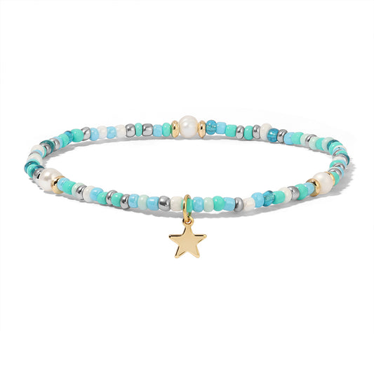 turquoise seed bead & pearl ankle bracelet