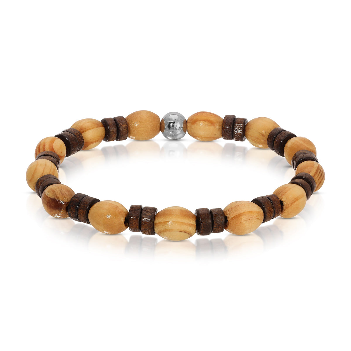 wooden bead bracelet with metal accent