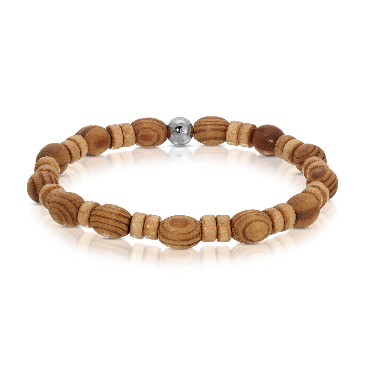 wooden bead bracelet with silver accent