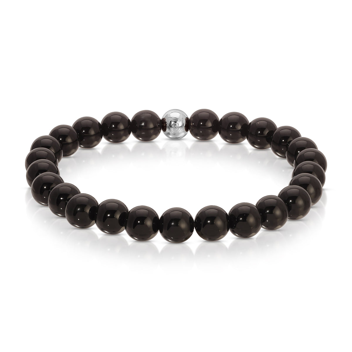 black bead bracelet with single silver bead