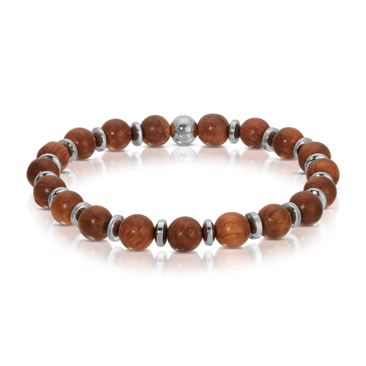 brown wood bead bracelet with silver accents