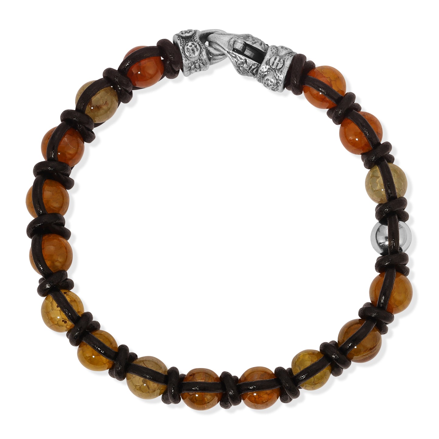 Dragon Vein Onyx w/Black Leather Bracelet