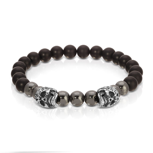 black beaded bracelet with skull design