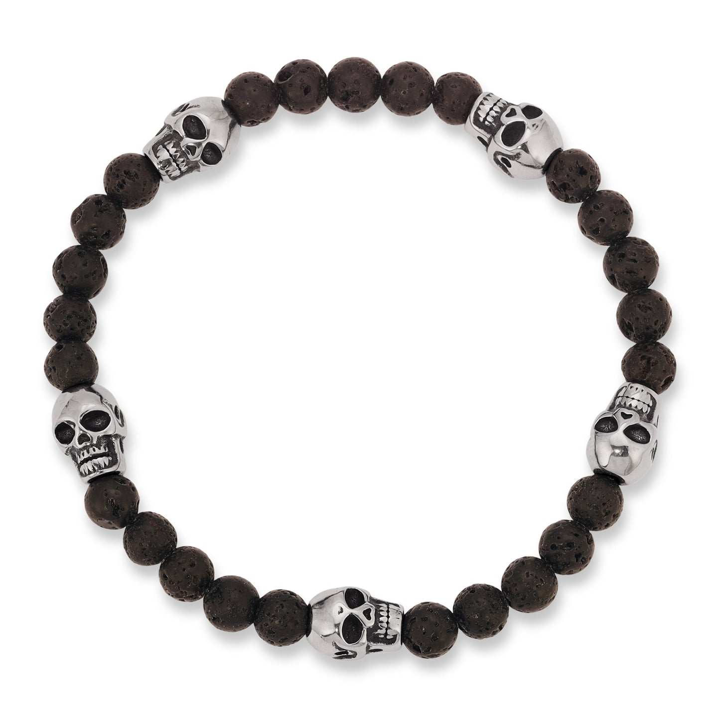 black beaded bracelet with silver skull charms
