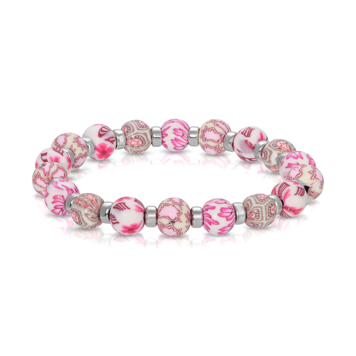 pink and white floral beaded bracelet