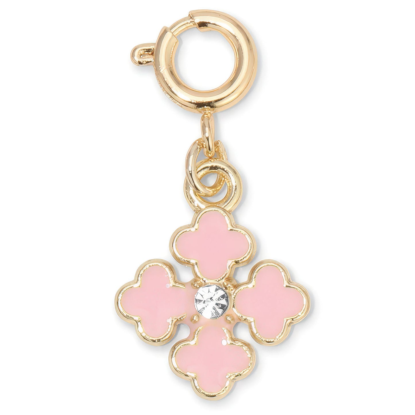 Pink Clover Enamel and Gold Charm