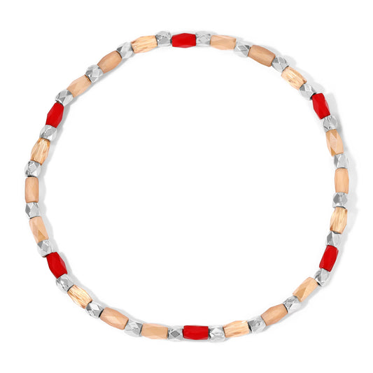 beaded necklace red silver wooden beads