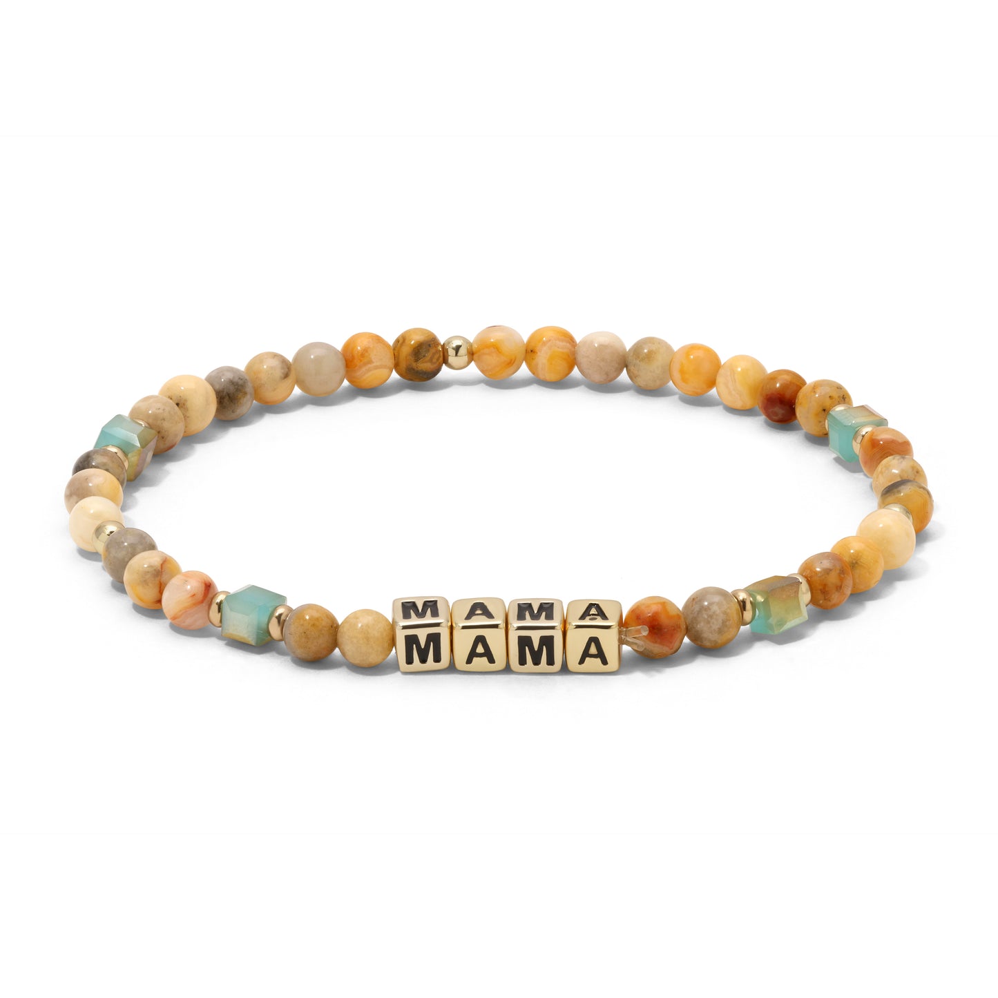 mama beaded bracelet with orange and blue stones