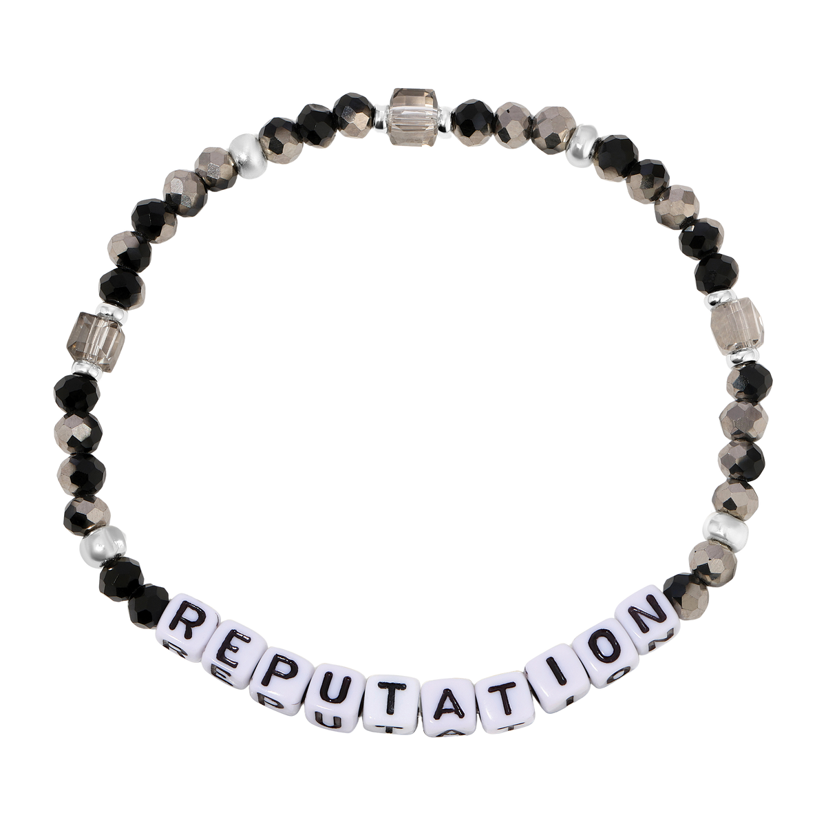 Beaded bracelet with 'REPUTATION' letters on a white background