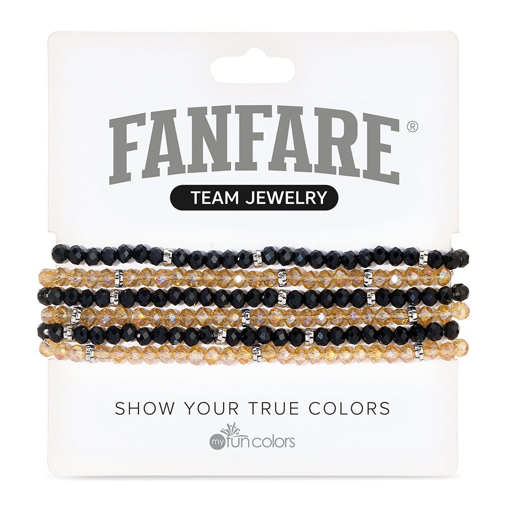 Black & Gold Mini-Crystal Team Color Bracelets - Set of 6