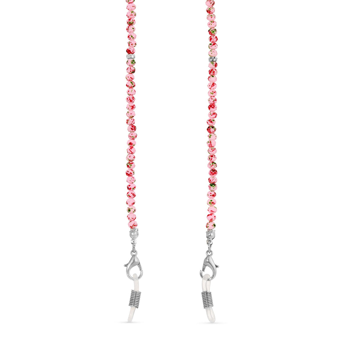 pink beaded glass chain with silver clasps