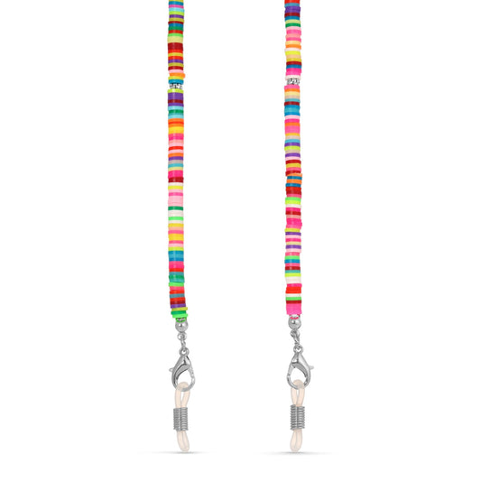 colorful beaded glass chain with metal clasps