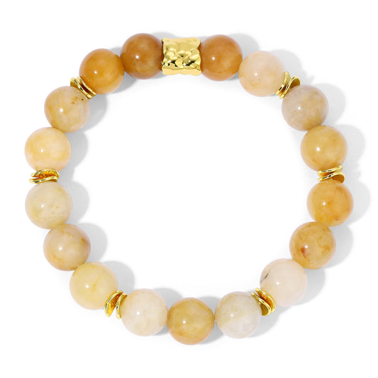 yellow beaded bracelet with gold accents