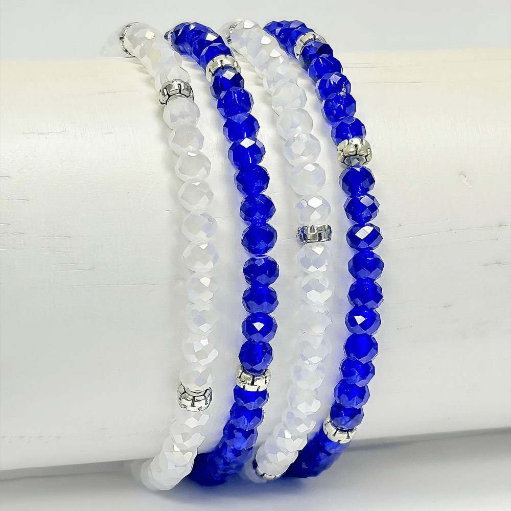 blue and white faceted beaded bracelets