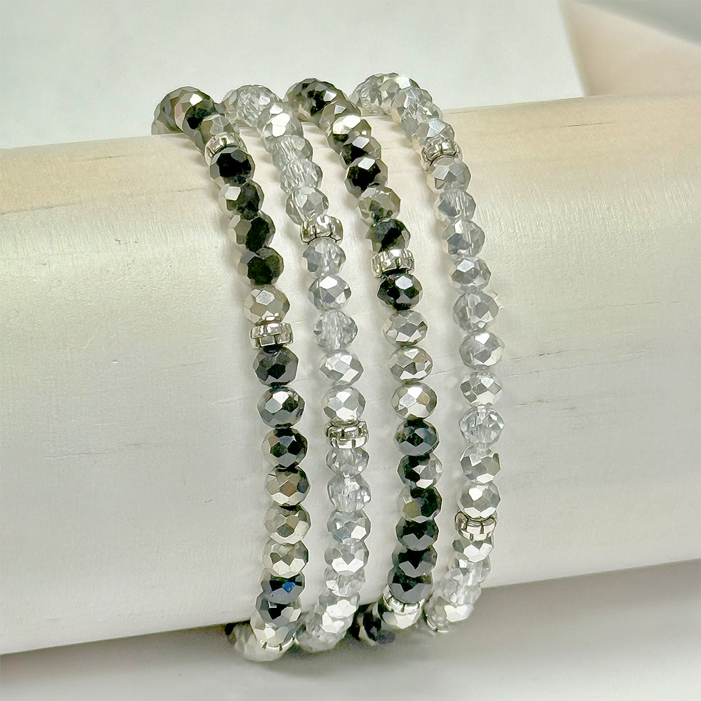 Midnight Sparkle and Silver Mini-Crystal Bracelets - Set of 4