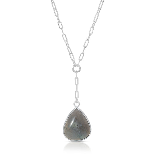 labradorite & sterling silver plated chain pendant necklace