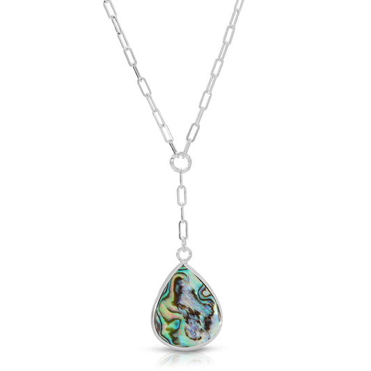 abalone & sterling silver plated chain pendant necklace
