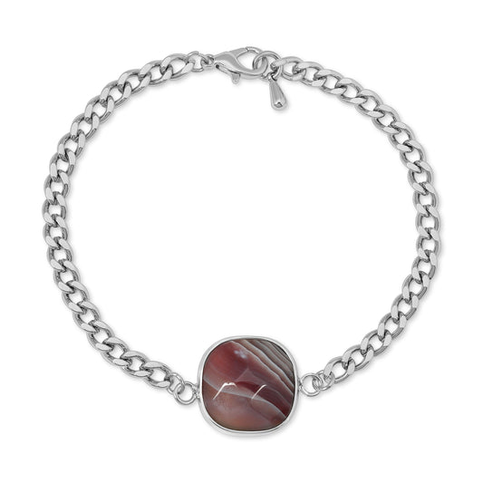 silver chain bracelet with oval brown stone