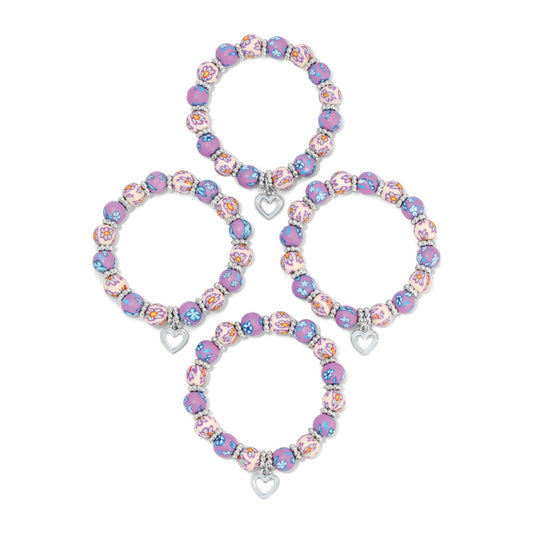 Light Purple and White w/Heart Charm Handcrafted Clay Bead Kids Bracelet