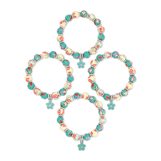 colorful beaded bracelets with flower charms
