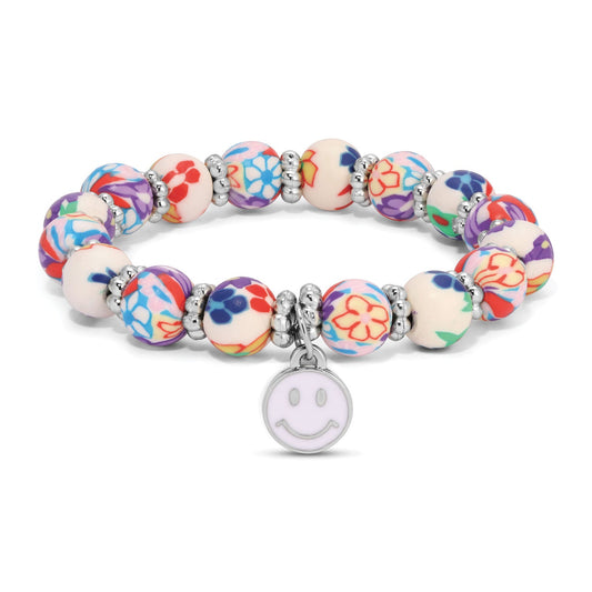 colorful beaded bracelet with smiley charm