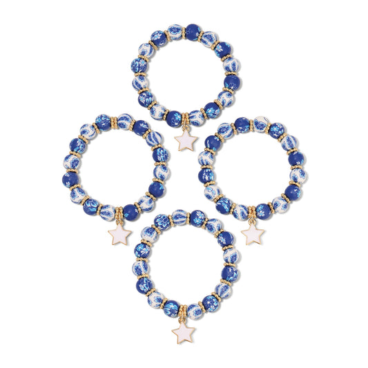 blue and white beaded bracelets with star charms