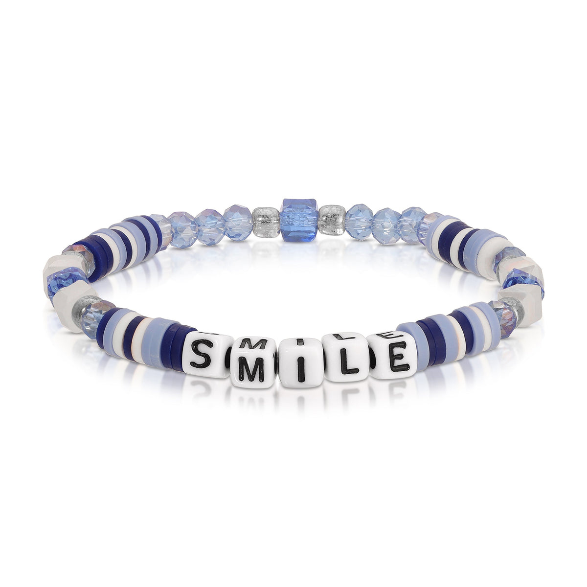 bracelet with smile beads and blue and white design