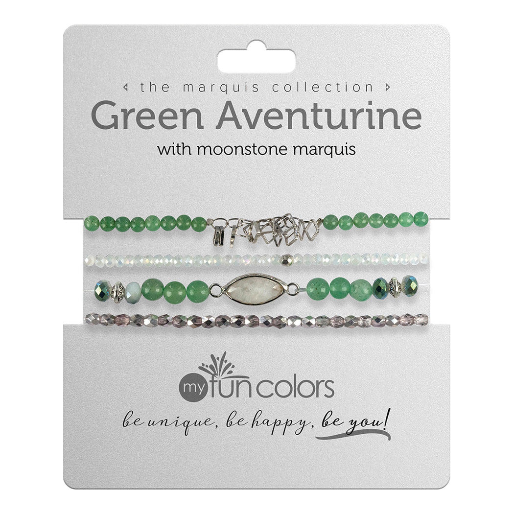 Green Aventurine with Moonstone Marquis 4-Bracelet Stack