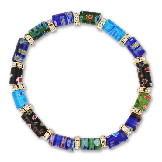 millefiori glass bead bracelet with gold accents