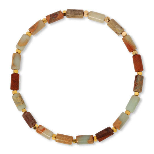 polished jasper and gold bead necklace
