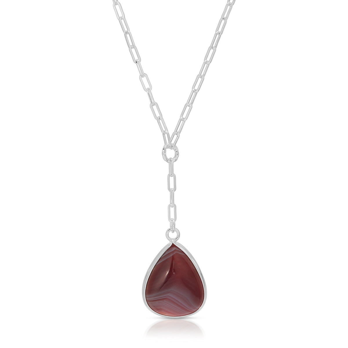 silver necklace with red pendant