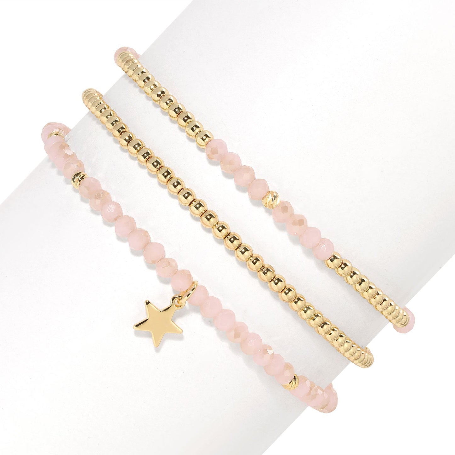 Twilight Pink and Gold Petite-Crystal Trio Bracelet Set