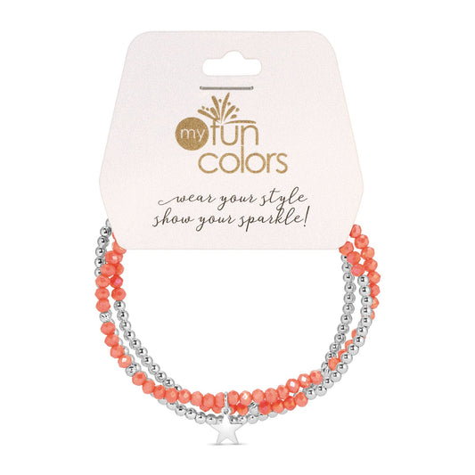 Coral and Silver Petite-Crystal Trio Bracelet Set