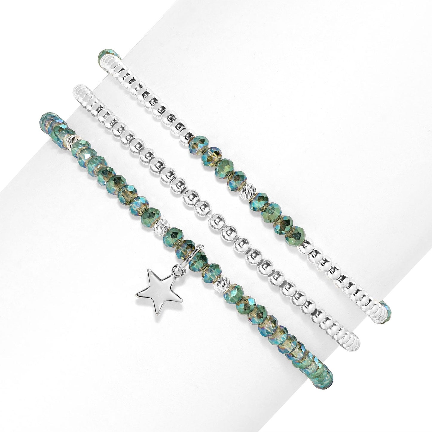 Deep Sea and Silver Petite-Crystal Trio Bracelet Set