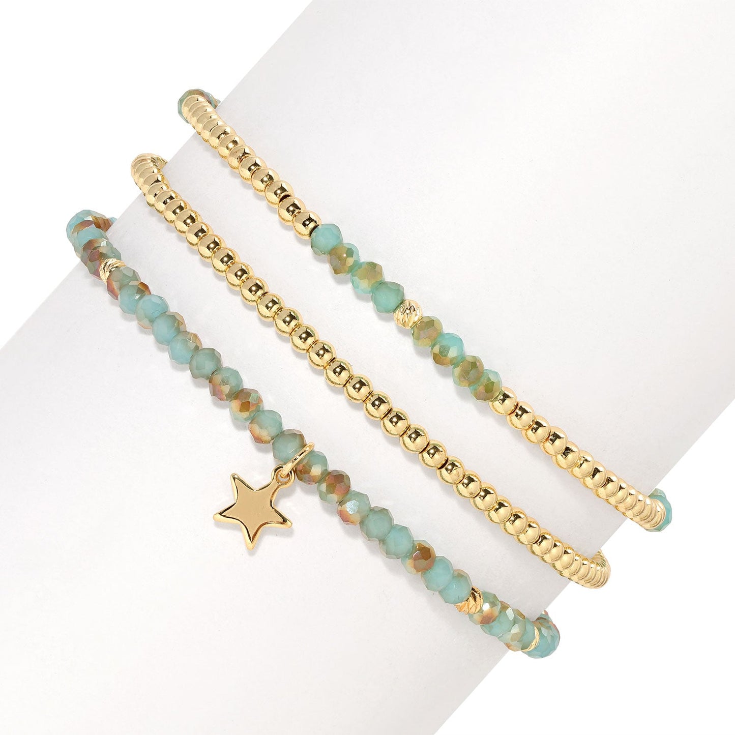 Sand and Sea and Gold Petite-Crystal Trio Bracelet Set