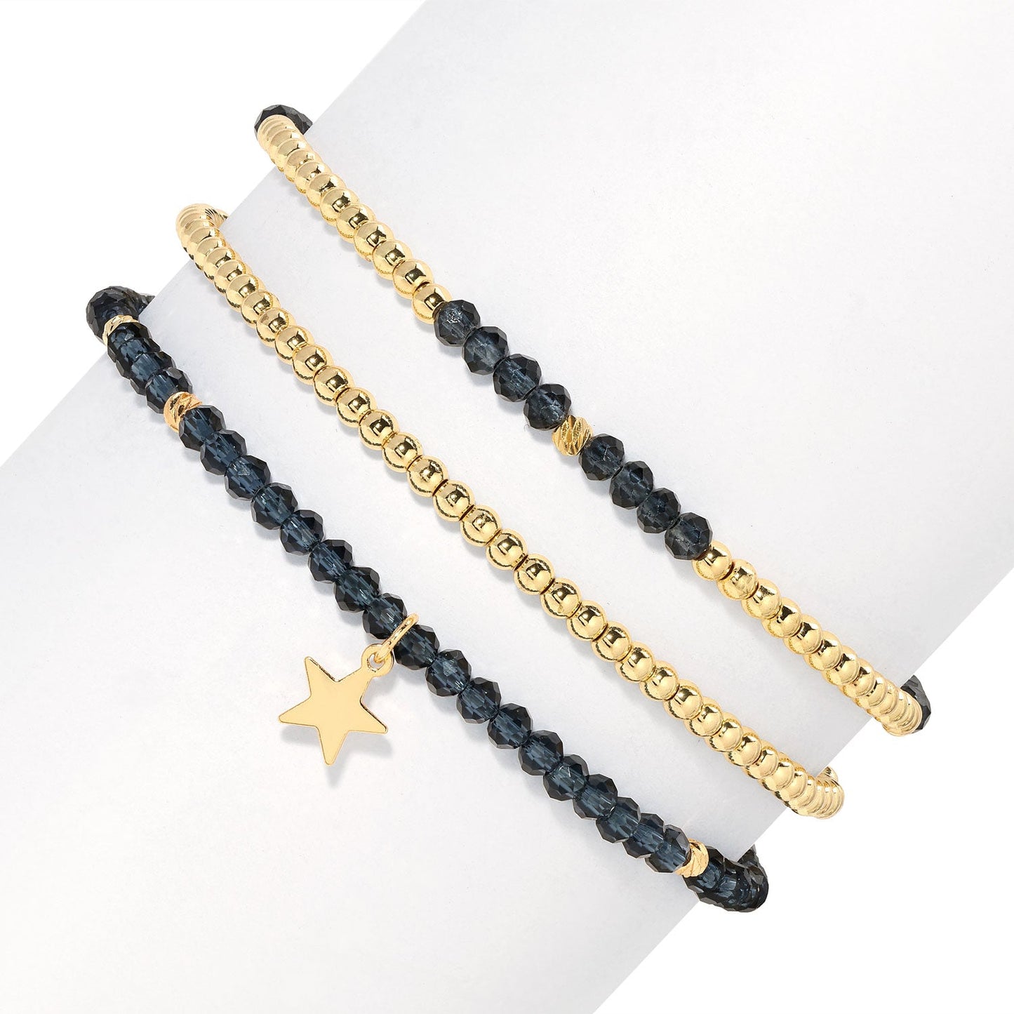 Indigo and Gold Petite-Crystal Trio Bracelet Set