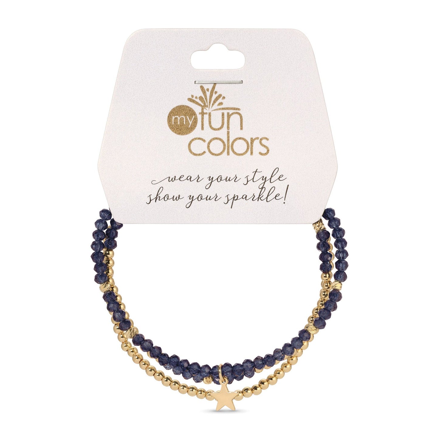 Indigo and Gold Petite-Crystal Trio Bracelet Set
