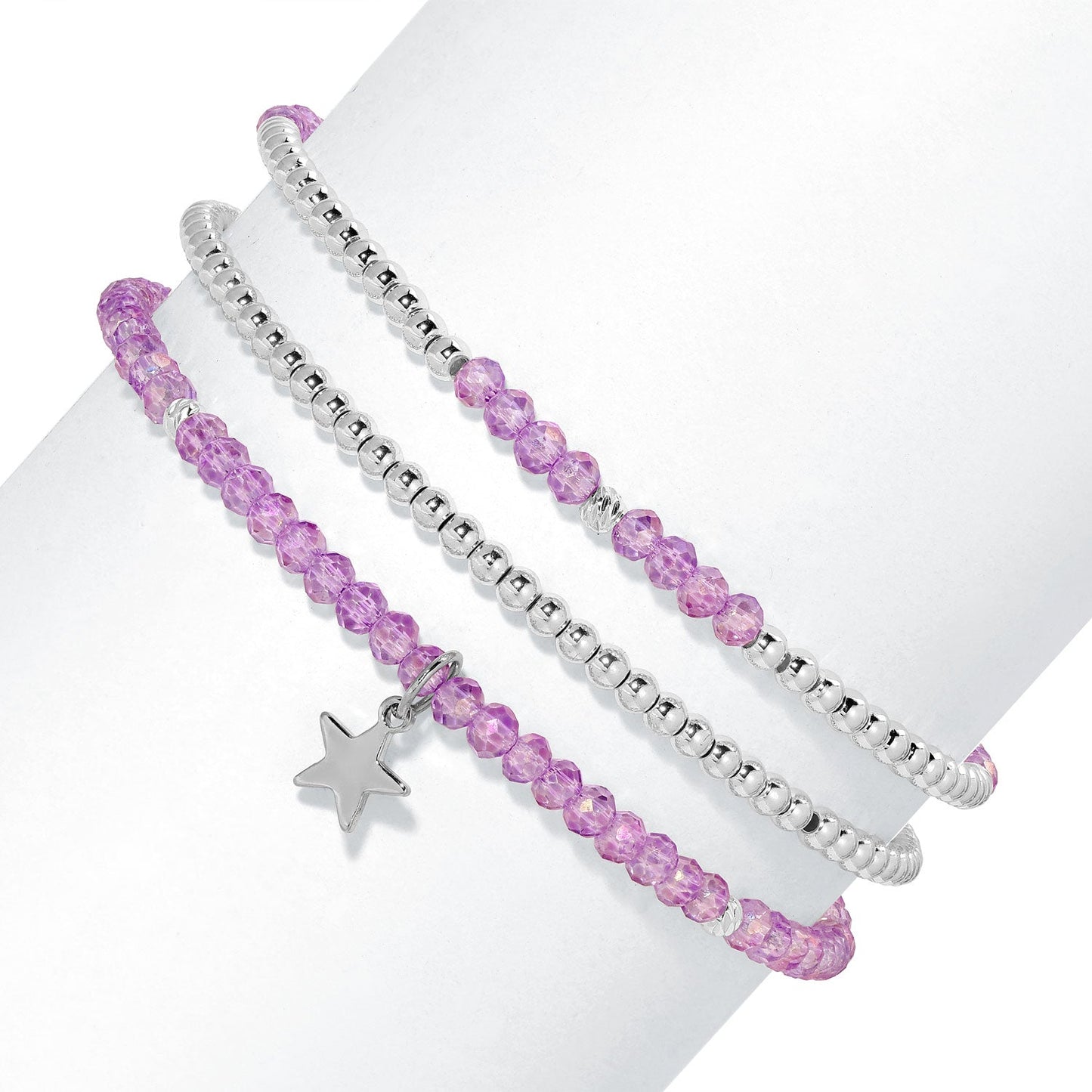 Lavender and Silver Petite-Crystal Trio Bracelet Set