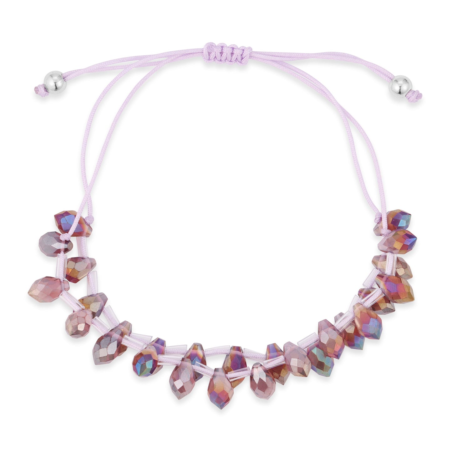 purple cord bracelet with iridescent beads