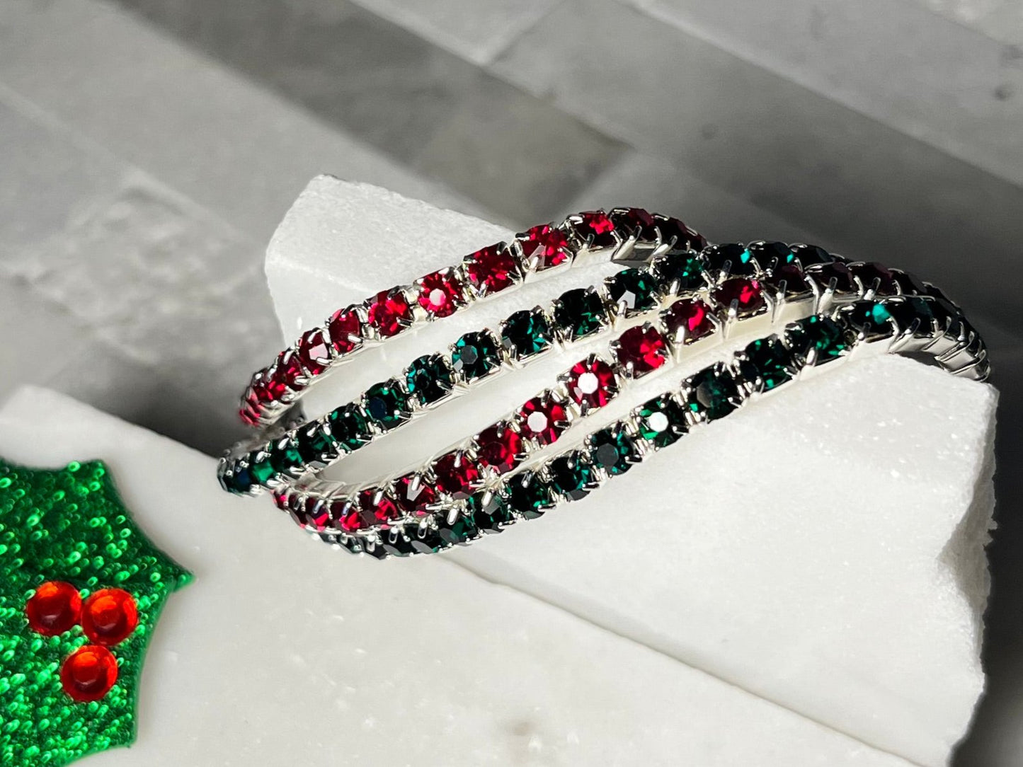 Red and Green Crystal Tennis Bracelets - Set of 4