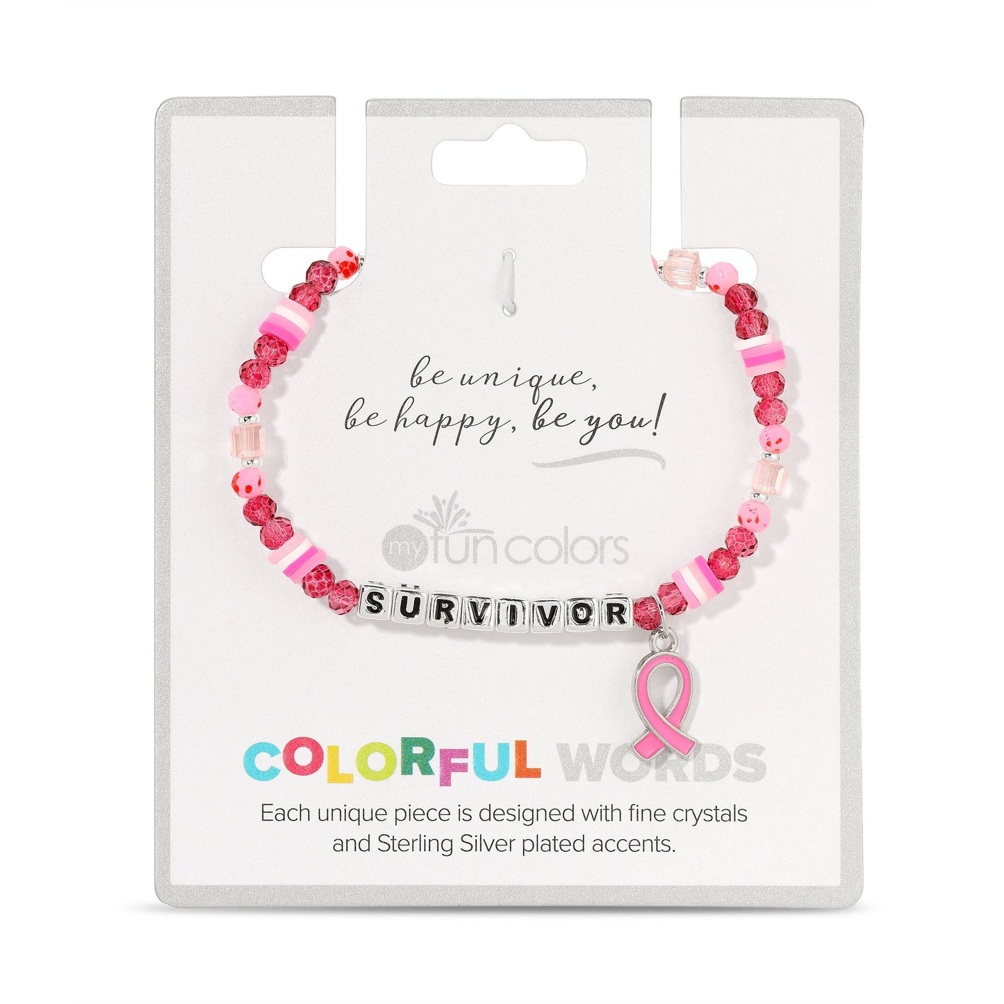 SURVIVOR Breast Cancer Awareness Colorful Word Bracelet