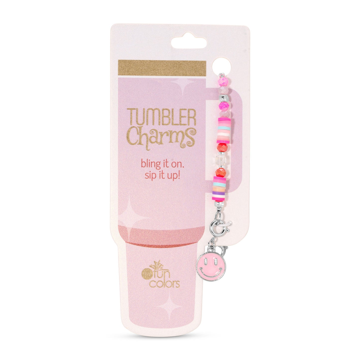 Pink Happy Face Tumbler Charm