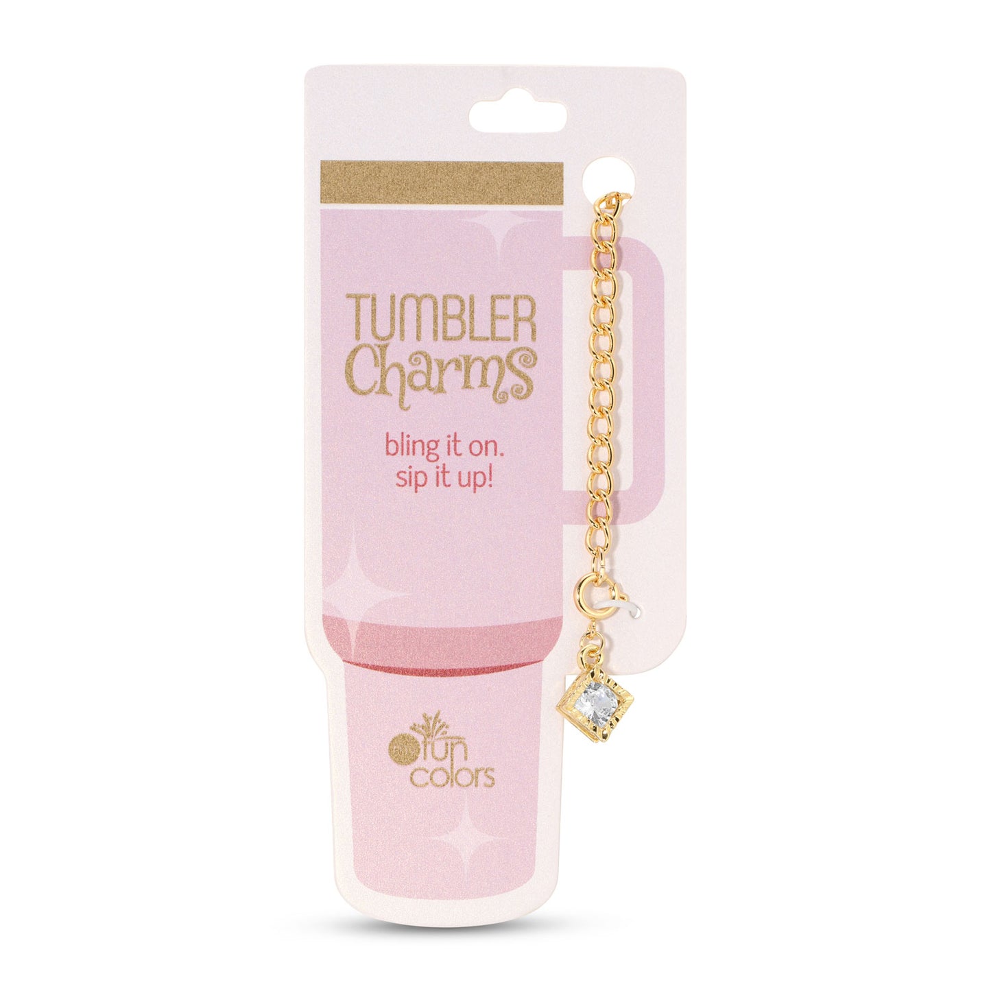 Rhinestone Diamond and Gold Curb Chain Tumbler Charm