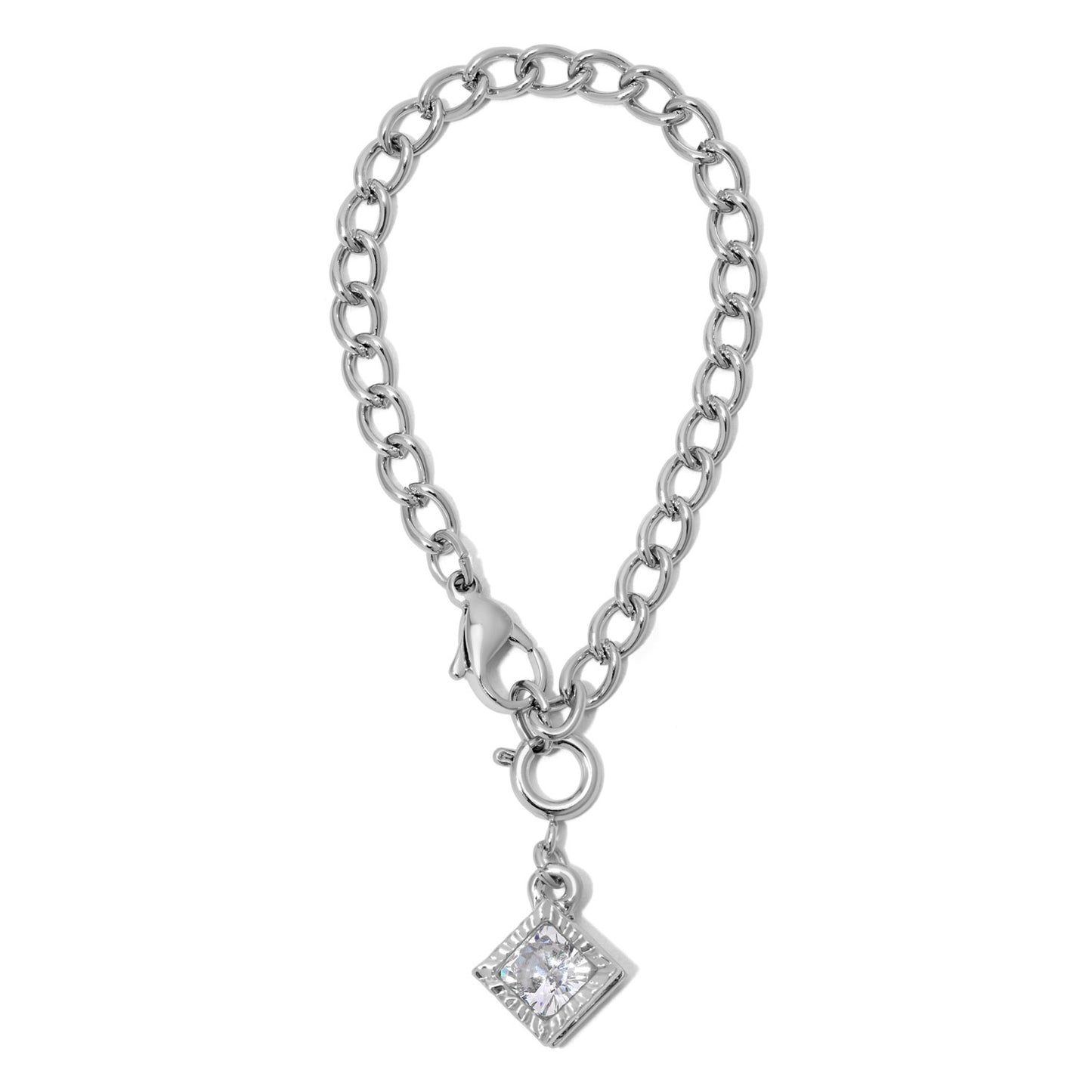 Rhinestone Diamond and Silver Curb Chain Tumbler Charm