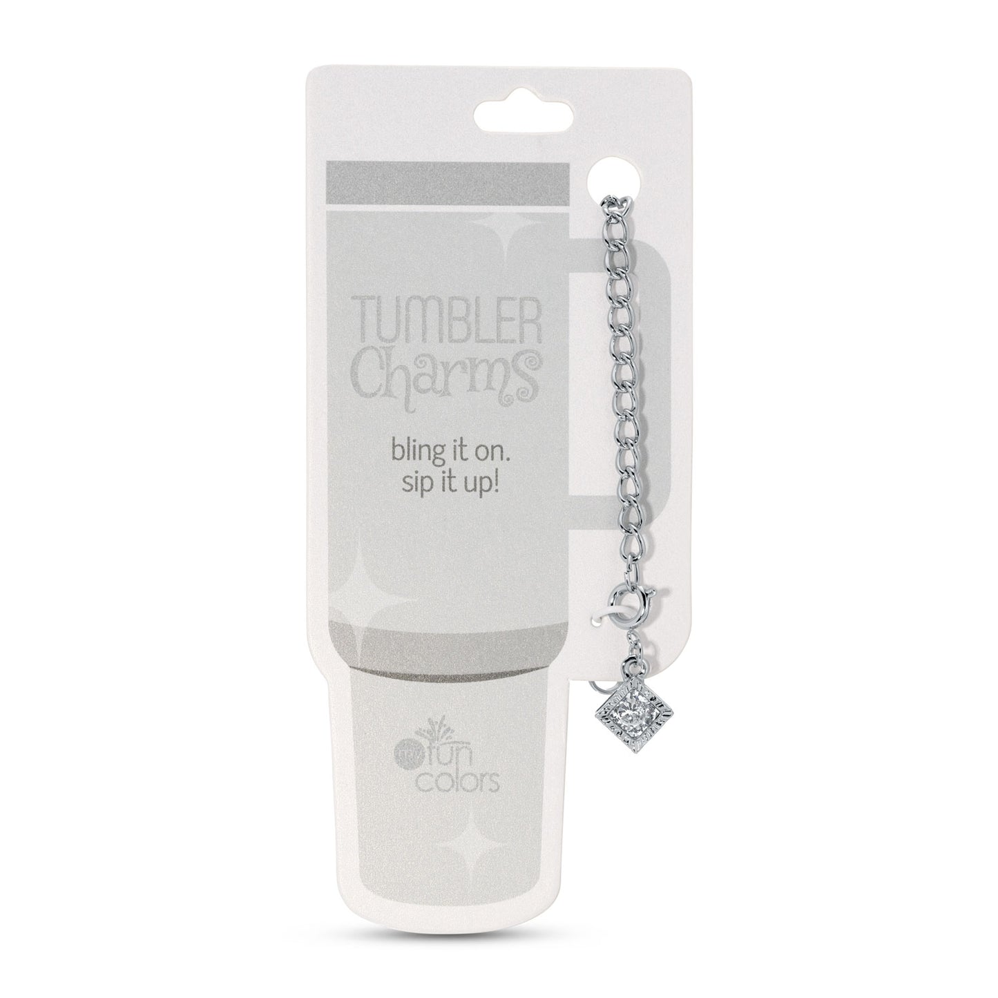 Rhinestone Diamond and Silver Curb Chain Tumbler Charm